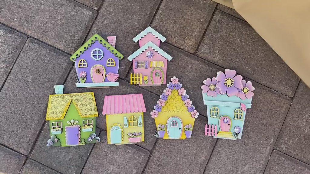 Spring Standing Houses Shelf Sitter,  Spring Mantle Decor, Housewarming Gift