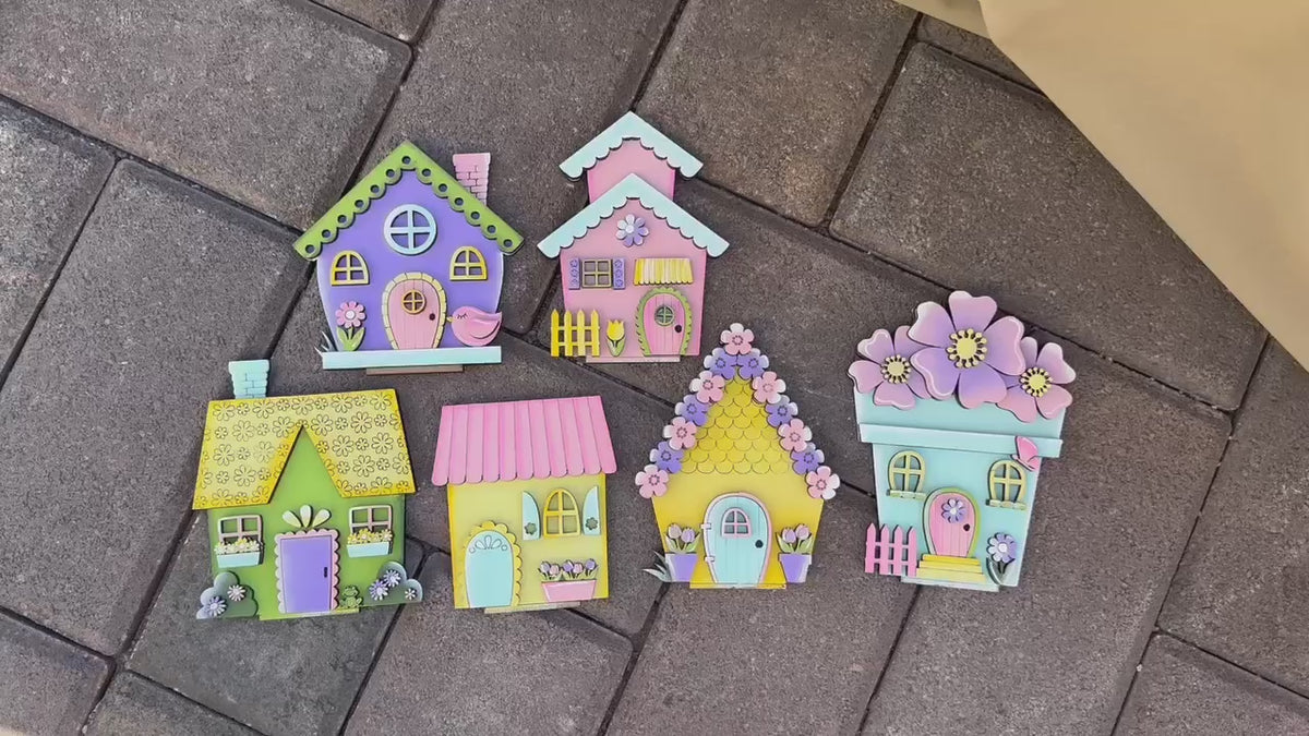 Spring Standing Houses Shelf Sitter,  Spring Mantle Decor, Housewarming Gift