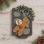 Gingerbread Ornament Muffin Pan DIY Christmas Craft Kit Unfinished Wood Rustic Holiday Decor