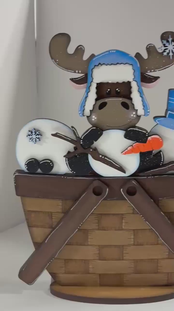 Winter Moose and Snowman Insert for the flower Basket DIY Kit