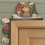 Hand Painted Christmas Door Corner Hanger Moose with Santa Mail Finished Door Decor Farmhouse Holiday