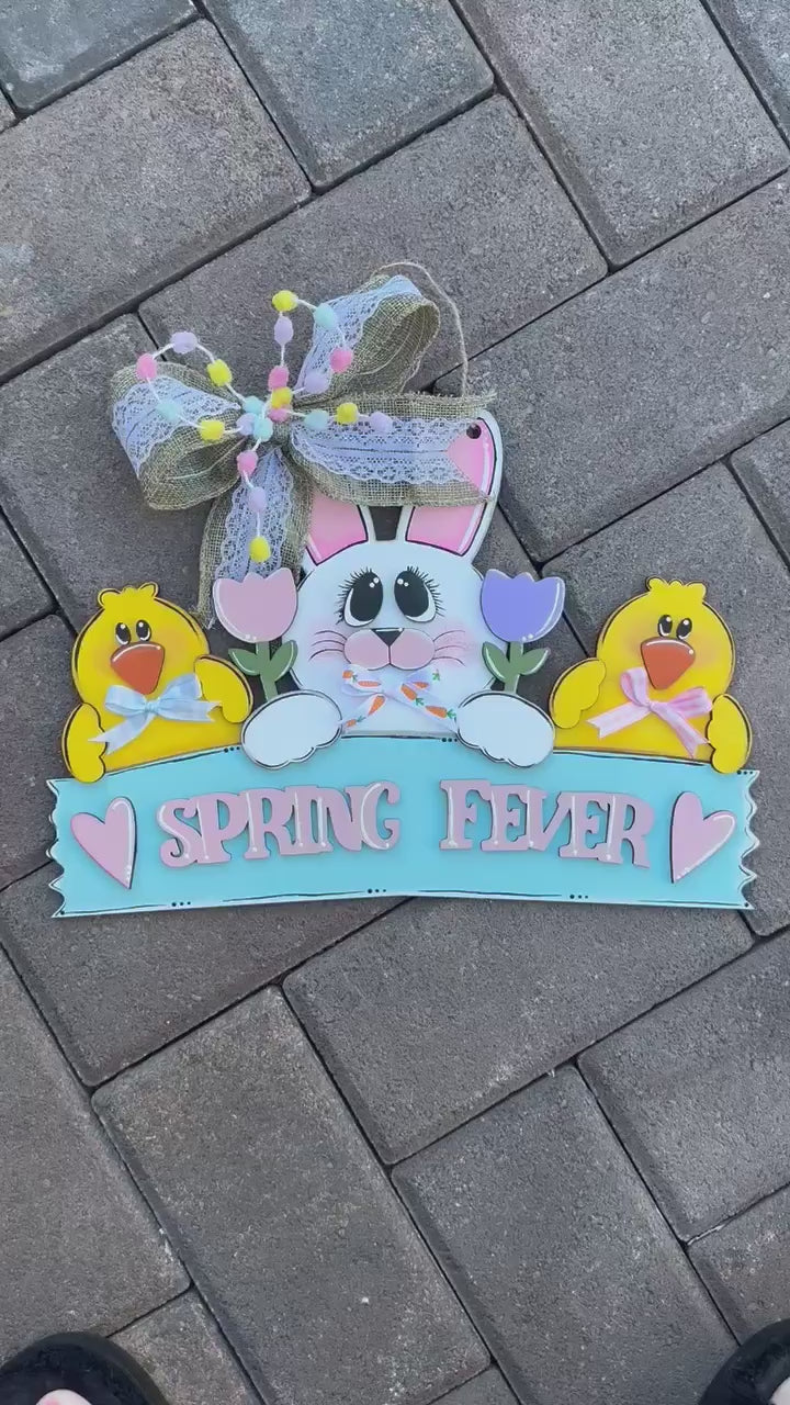 Spring Fever Bunny with Chicks Door Hanger, Unfinished DIY Wood Kit, Blanks to Decorate Home Decor, Easter DIY Door HangerS