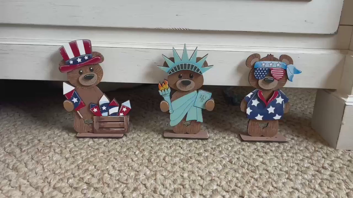 Patriotic Bear DIY Wood Paint Kit – 4th of July Craft – Uncle Sam, Liberty & Fireworks Bears – Kids DIY Kit – Unfinished Wood Cutouts