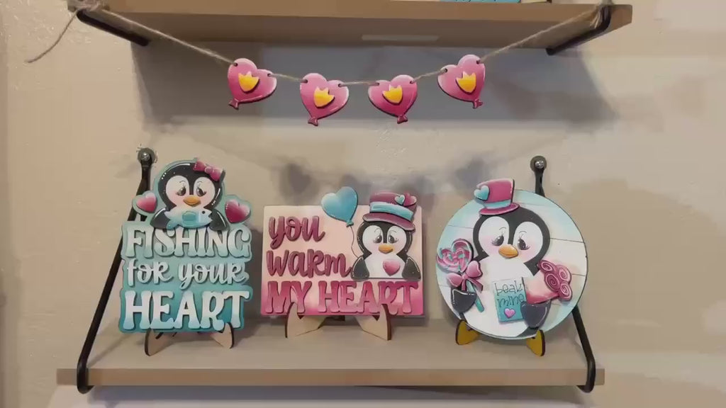 Valentine Penguin Tiered Tray Set - DIY Wood Paint Kit