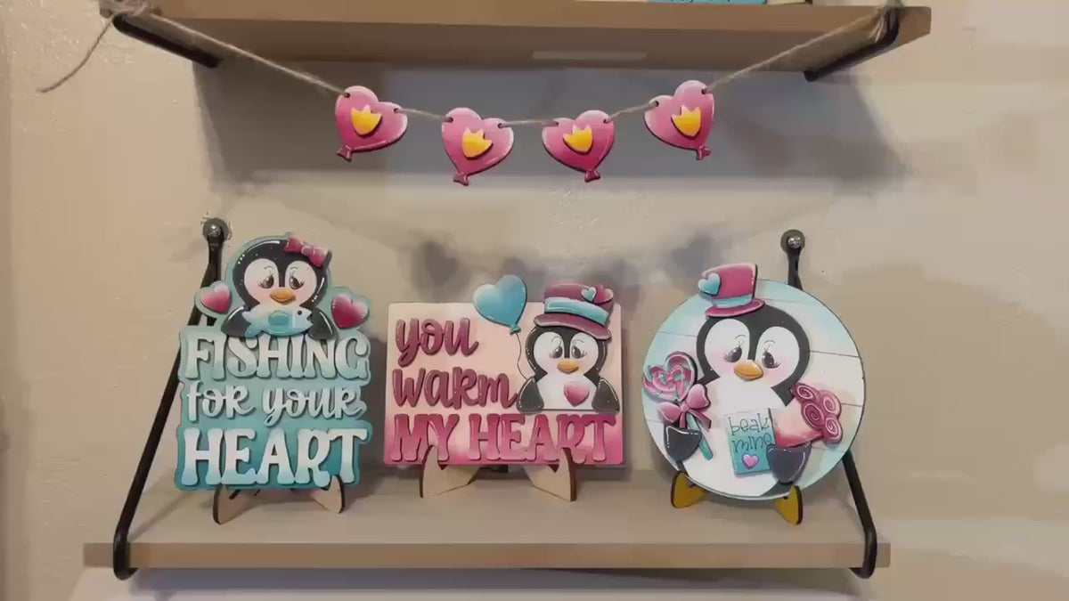 Valentine Penguin Tiered Tray Set - DIY Wood Paint Kit