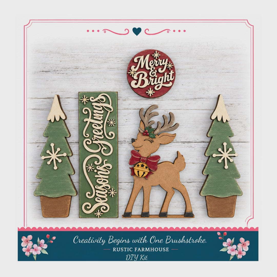 Interchangeable Door Inserts, Retro Christmas Wood Paint Kit Barn