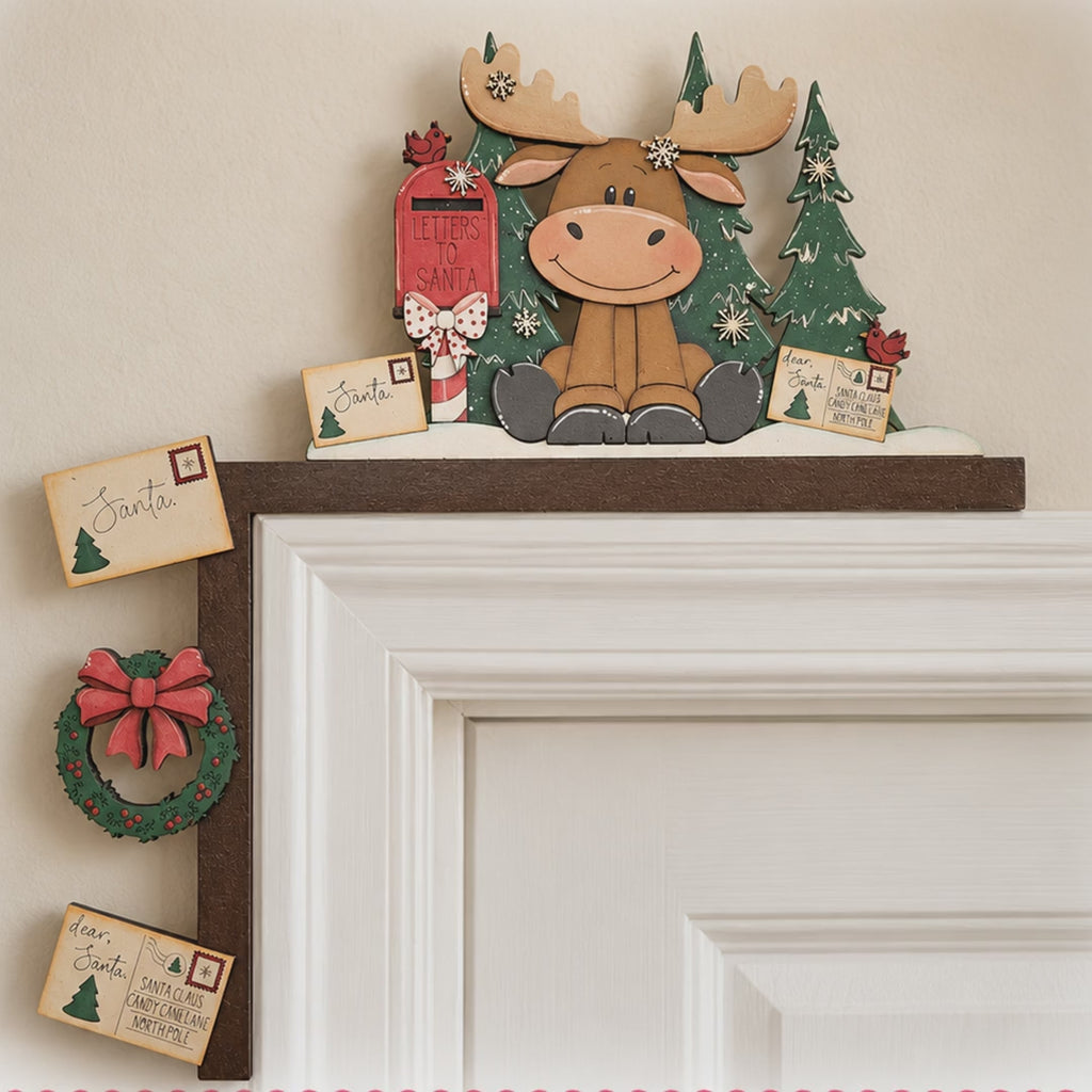 Christmas Door Corner Hanger Moose DIY Paint Kit with Santa Mail Holiday Frame Topper Farmhouse Decor