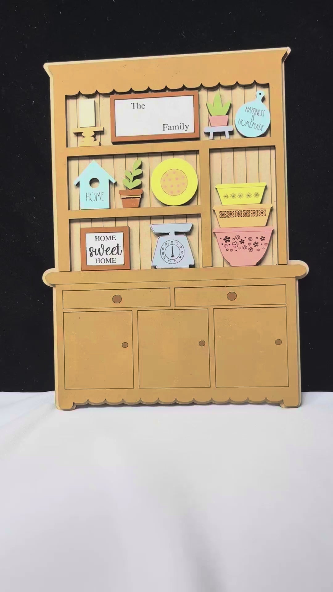 DIY Farmhouse Hutch Shelf Sitter – Unfinished Laser Cut Wood Kit – Rustic Tiered Tray Decor – Home Sweet Home Sign–Country Kitchen Craft Kit