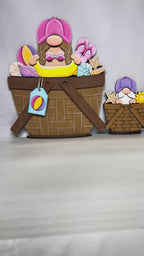 Summer Beach Gnome Flower Basket Insert | DIY Wood Paint Kit for Interchangeable Basket | Beach Tiered Tray Decor