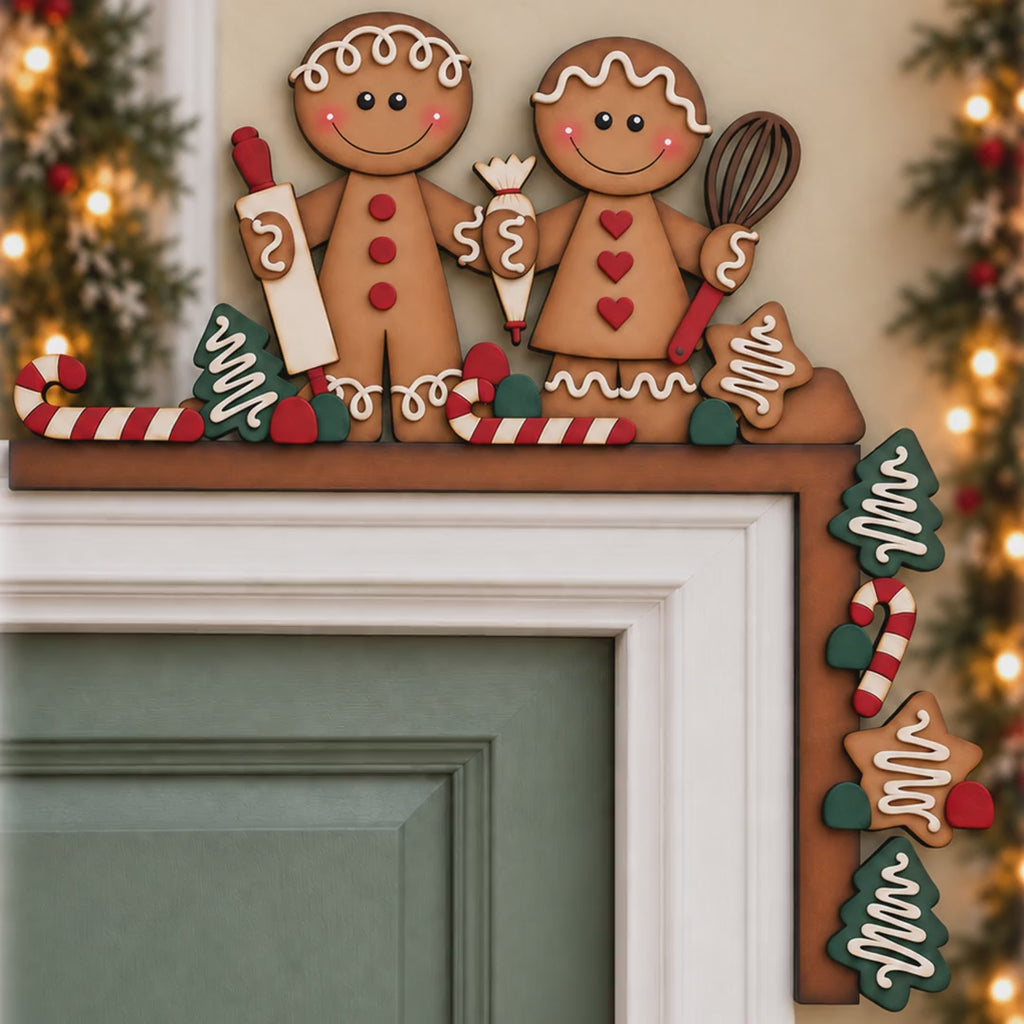 Christmas Door Corner Hanger Decoration DIY Gingerbread Paint Kit Christmas Frame Topper Wood Craft Kit