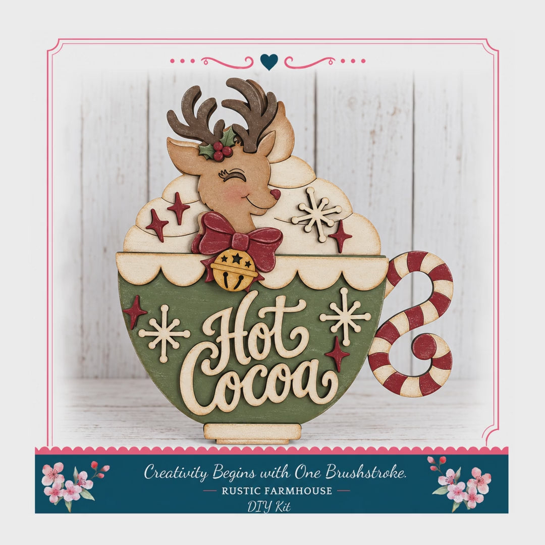 DIY Hot Cocoa Kit Reindeer Cup Sitter, 7.75x8.75In Wood Paint Kit