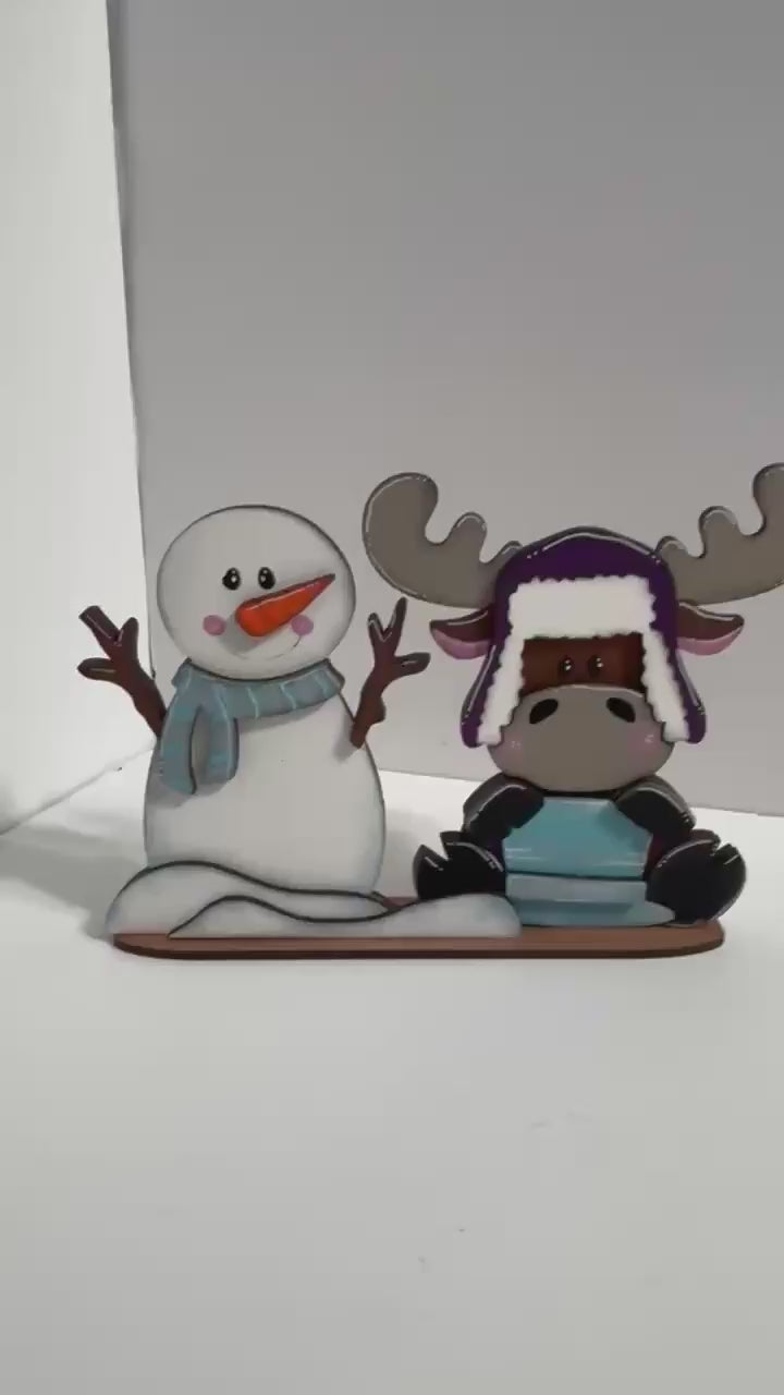 DIY Christmas Sitting Moose and Snowman Wood Paint Kit - Approx 6-7" Tall