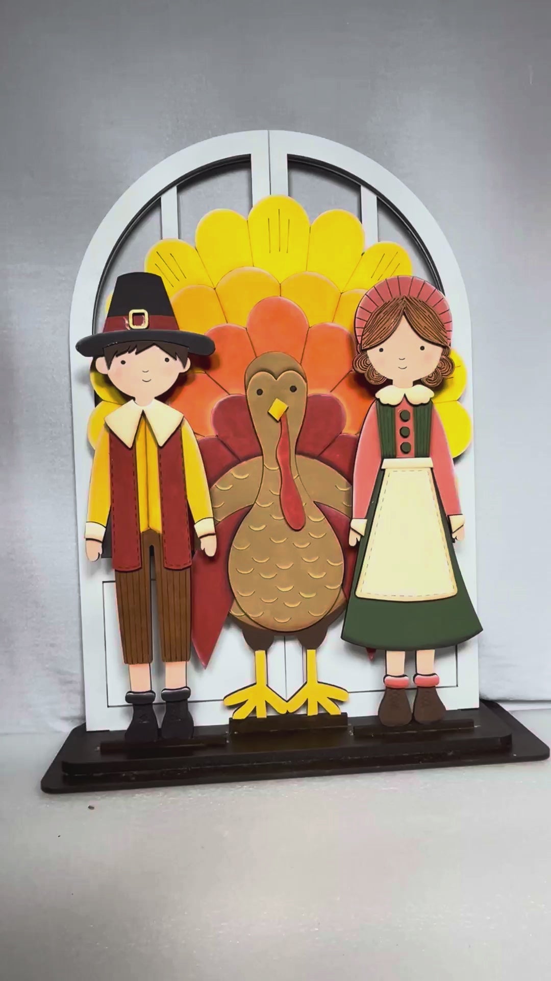 DIY Interchangeable Arched Window Thanksgiving Pilgrims Shelf Sitter Insert – Seasonal & Holiday Designs