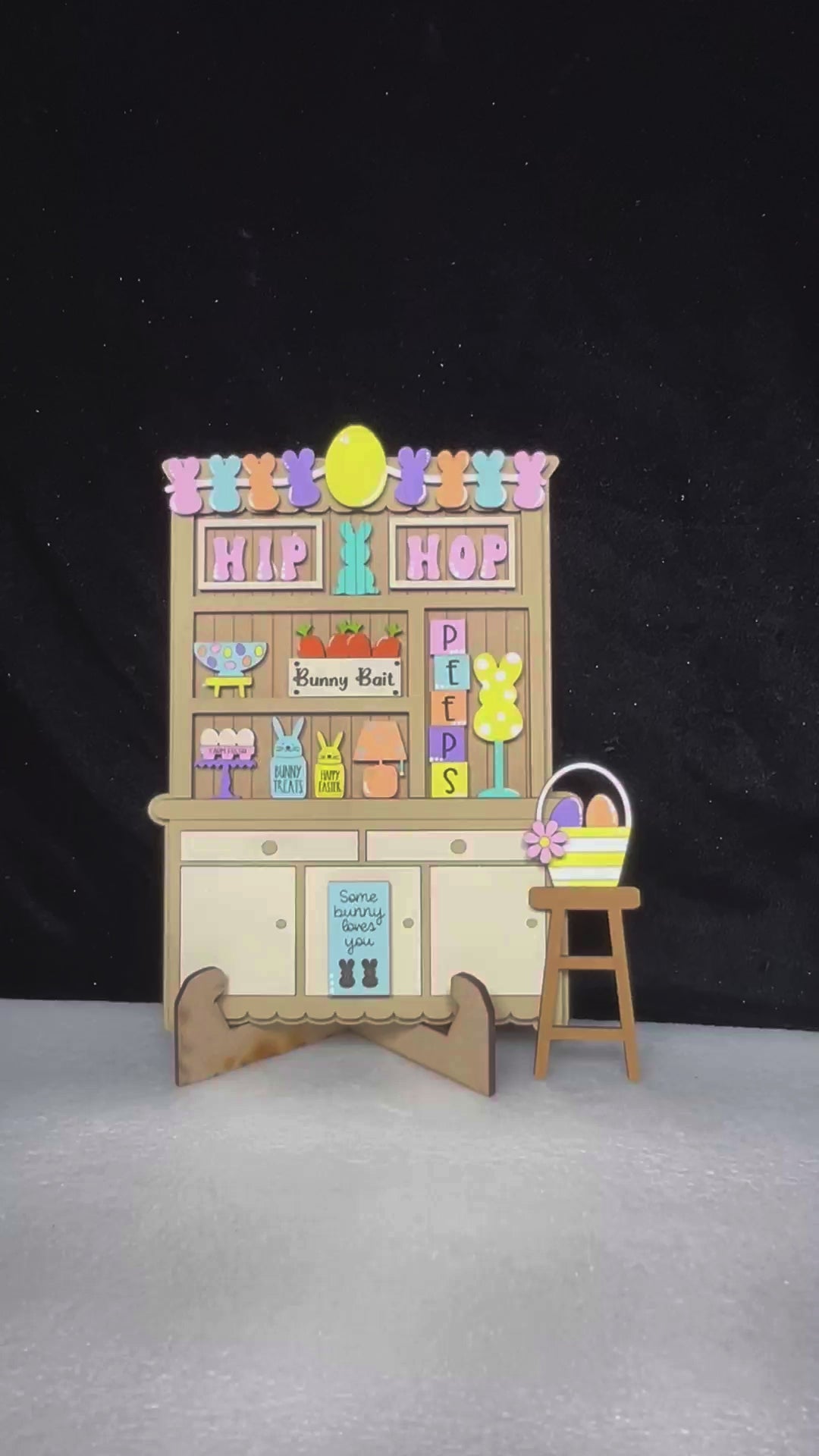 DIY Easter Hutch Shelf Sitter – Unfinished Laser Cut Wood Kit – Easter Tiered Tray Decor – Bunny Farmhouse Sign – Rustic Spring Craft Kit