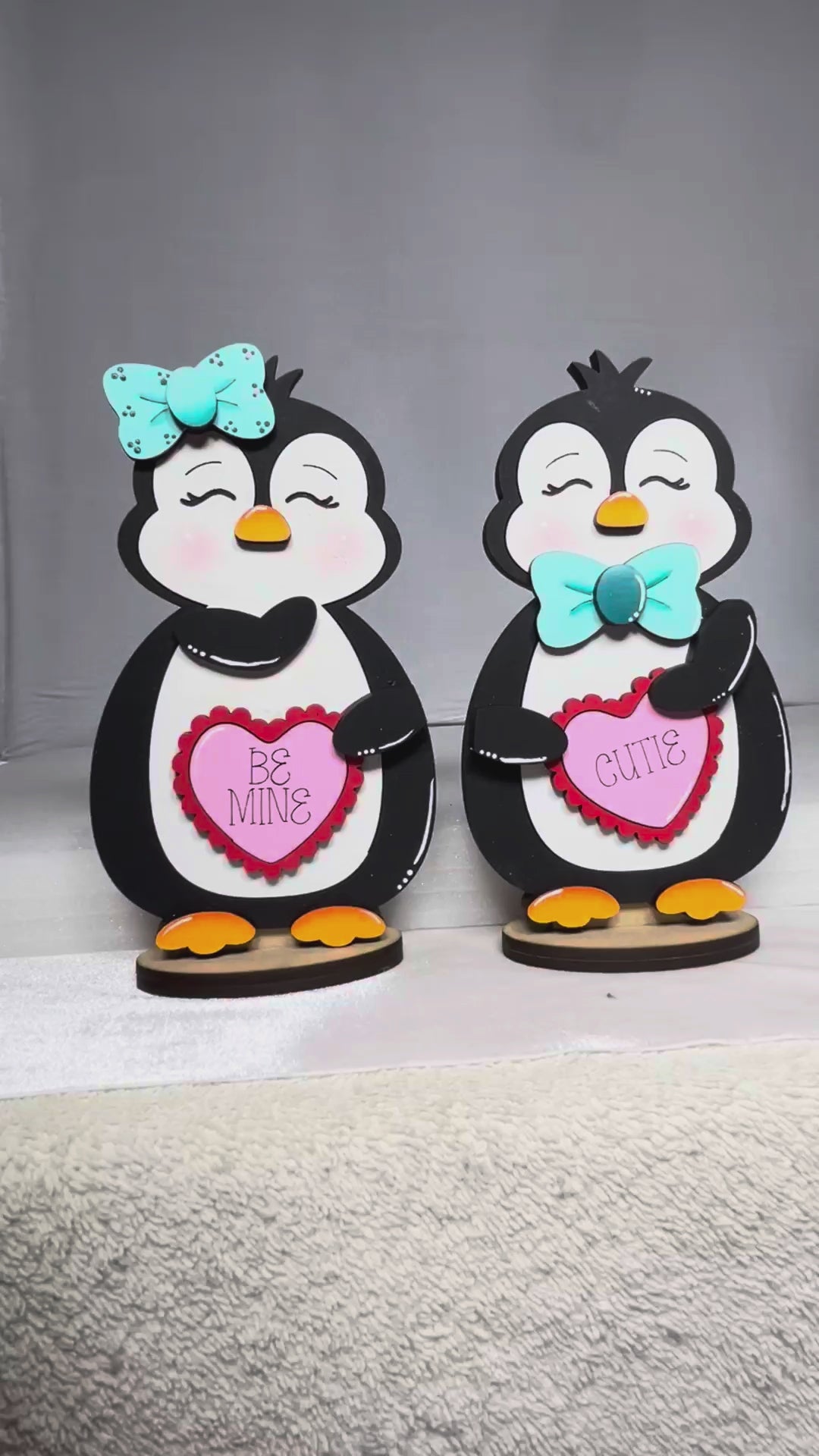 Valentine Penguin Shelf Sitters Set DIY Wood Paint Kit | Valentine Decor | Tiered Tray Penguins | Paint Party Craft | Handmade Gift