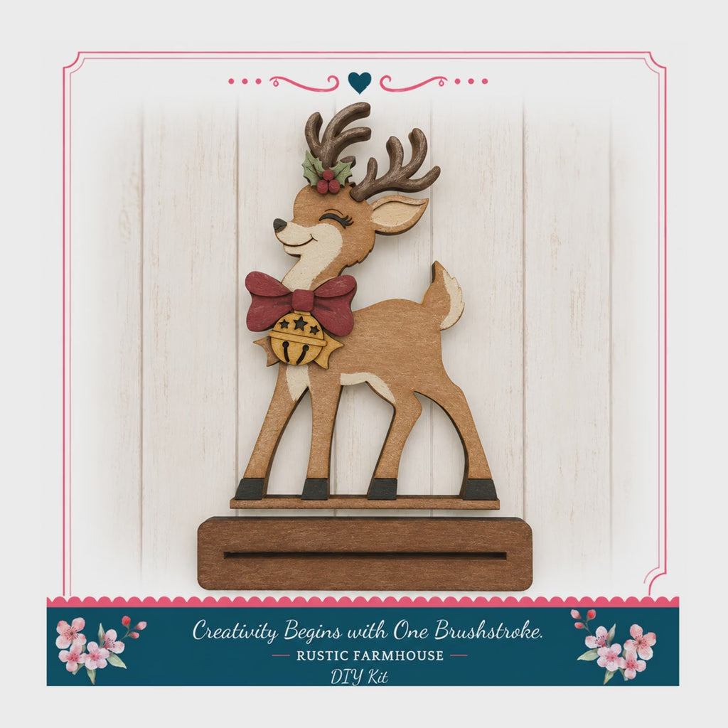 Reindeer Shelf Sitter, DIY 4.25x7 In Wood Paint Kit Mantel Decor.