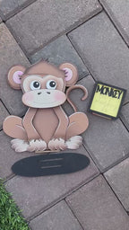 Monkey with 12 Interchangeable Seasonal Hats, Insert and tile holder, Season DIY Decor