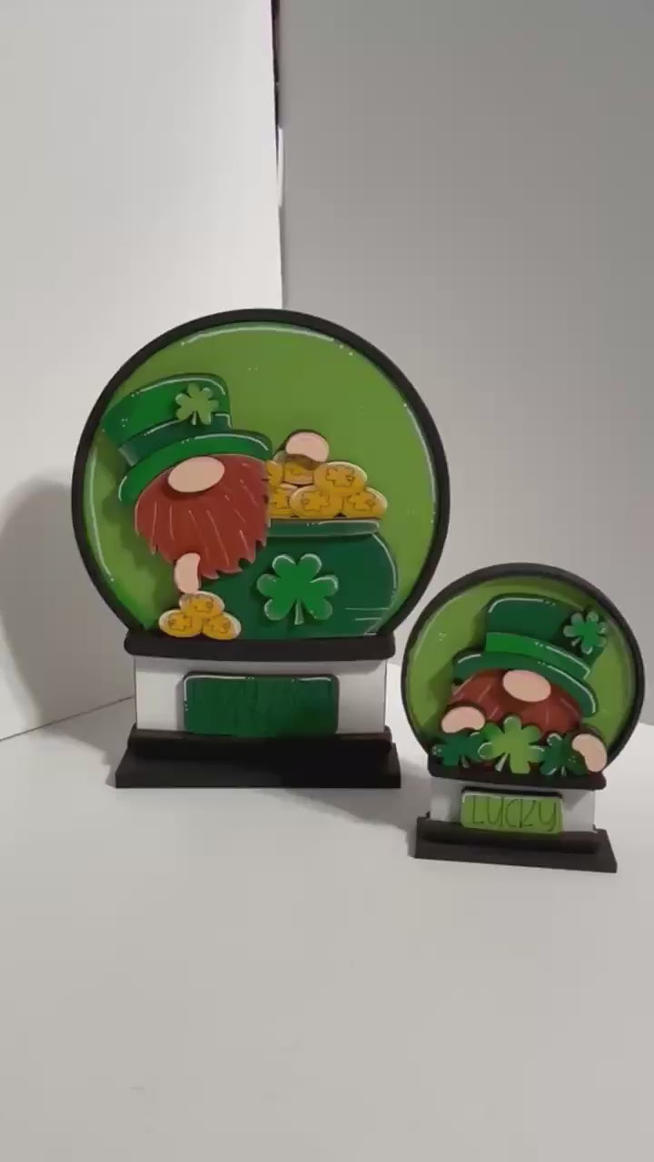 St Patrick's Day Gnome Snow Globe Inserts, DIY Interchangeable Decor Inserts- Wood Paint Kit