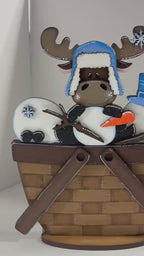 Winter Moose and Snowman Insert for Snow Globe DIY Interchangeable Decor, Wood Paint Kit,  Interchangeable Snow Globe