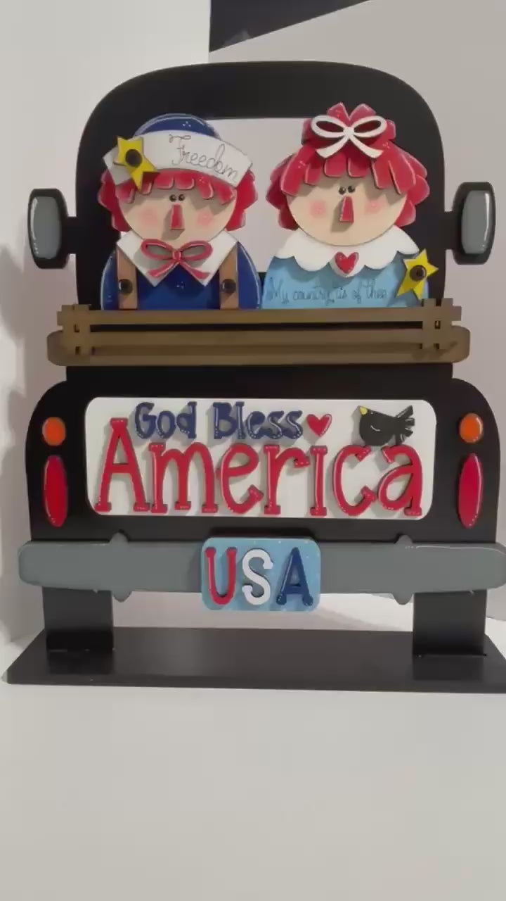 Interchangeable Farmhouse Primitive Raggedy Ann & Andy Truck Insert,  Seasonal Truck, DIY Truck Kit,