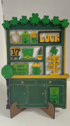 DIY St. Patrick’s Hutch Shelf Sitter – Unfinished Laser Cut Wood Kit – Lucky Tiered Tray Decor – Irish Farmhouse Sign – Shamrock Craft Kit