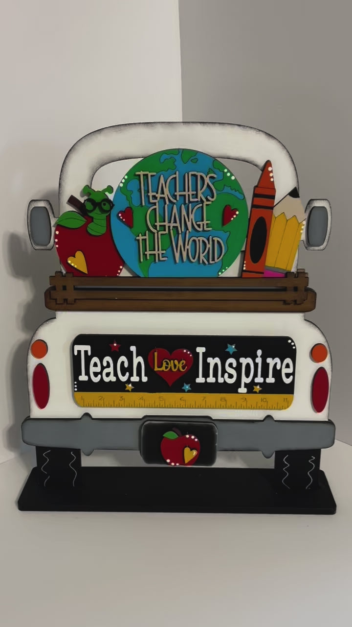 Interchangeable Farmhouse Truck Teacher School  Insert,  Seasonal Truck Insert