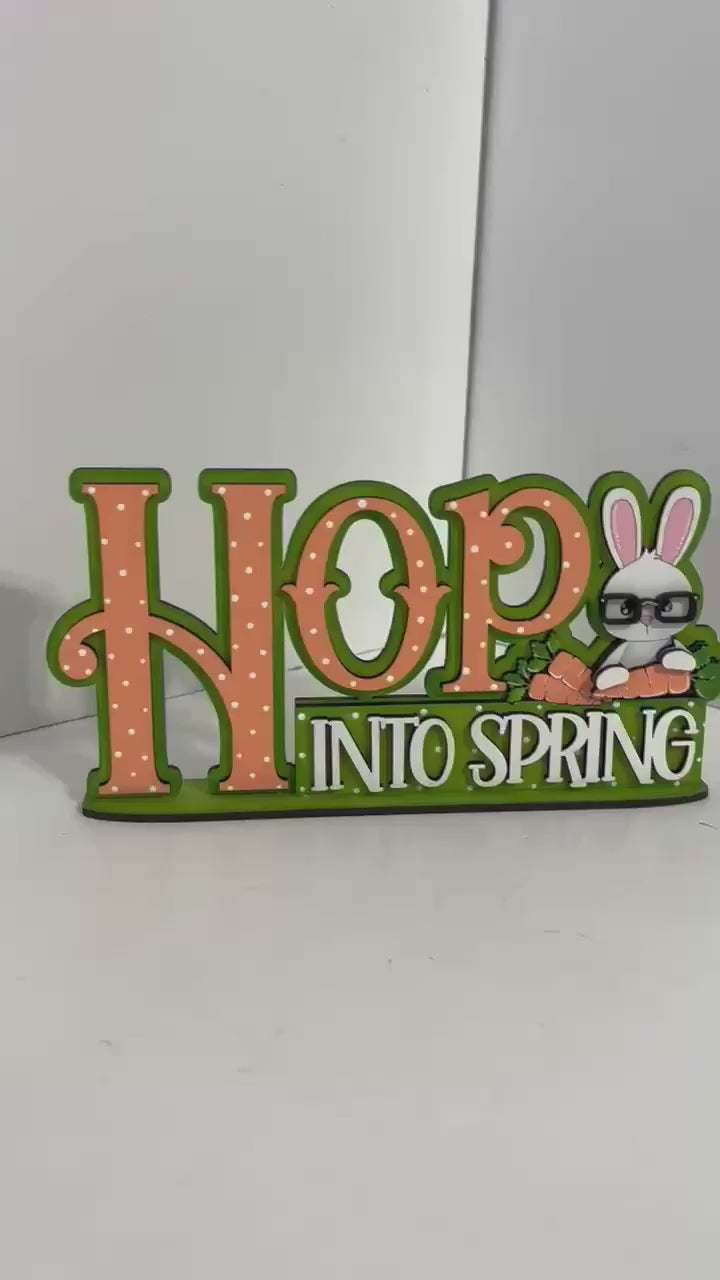 Hop Into Spring DIY Shelf Sitter Wood Kit - Easter Bunny & Carrots