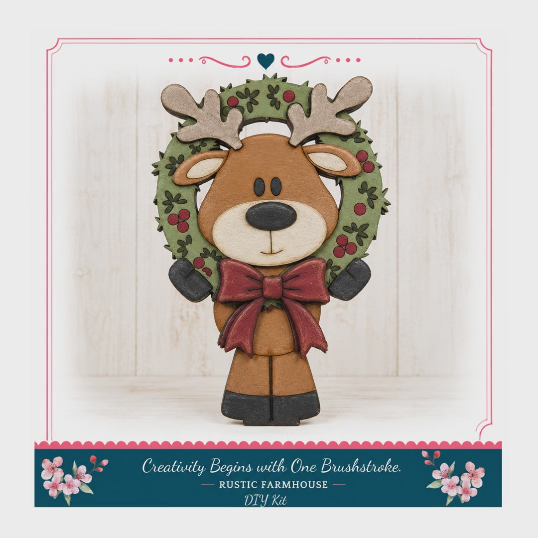 DIY Reindeer Craft Kit, 6.5 In MDF Shelf Sitter, Unfinished Paint