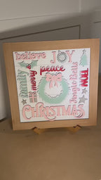 Farmhouse Christmas Framed Word Collage Sign and Stand