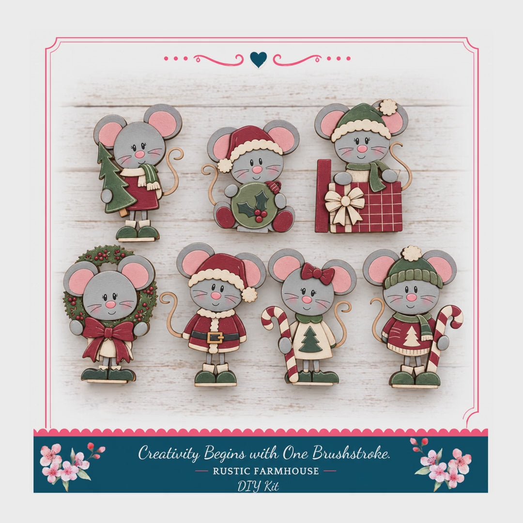 Christmas Mouse Craft Kit, 6in MDF Tiered Tray Paint Set, 7Pc Set