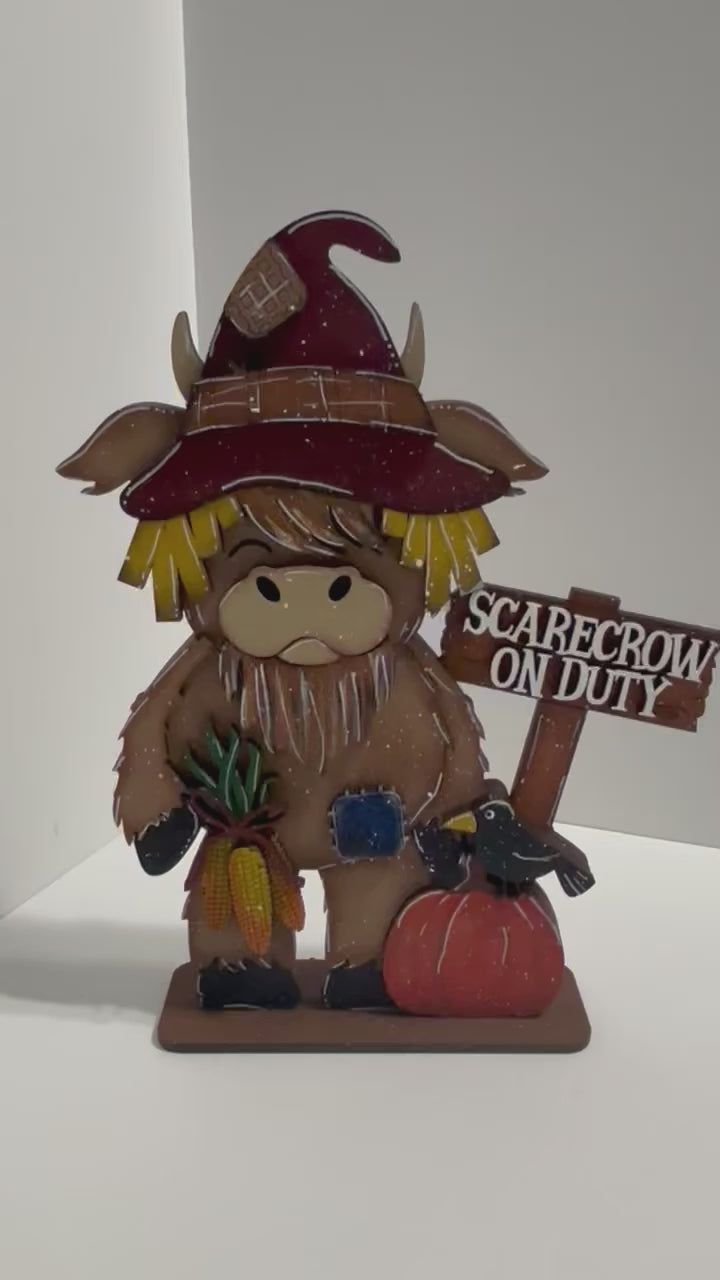 Standing Fall Highland Cow adorned with Pumpkin, Corn and A Crow Diy Craft Kit