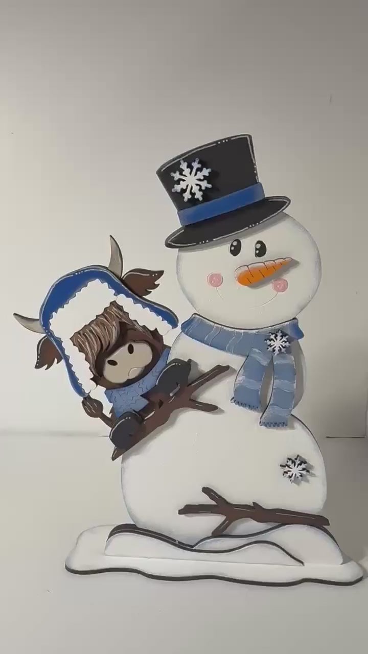 Highland and Winter Snowman Shelf Sitter, Wood Paint Kit