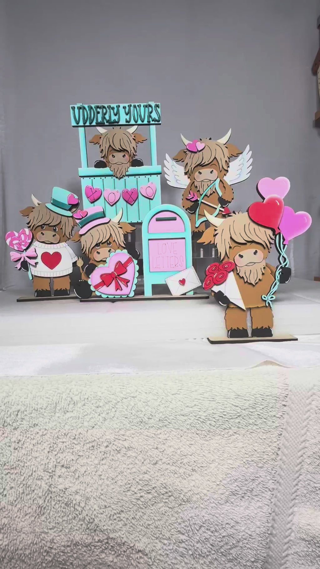 Valentine Highland Cow Shelf Sitters DIY | Sold Individually or as Set | Unfinished Wood Paint Kit | Tiered Tray Decor