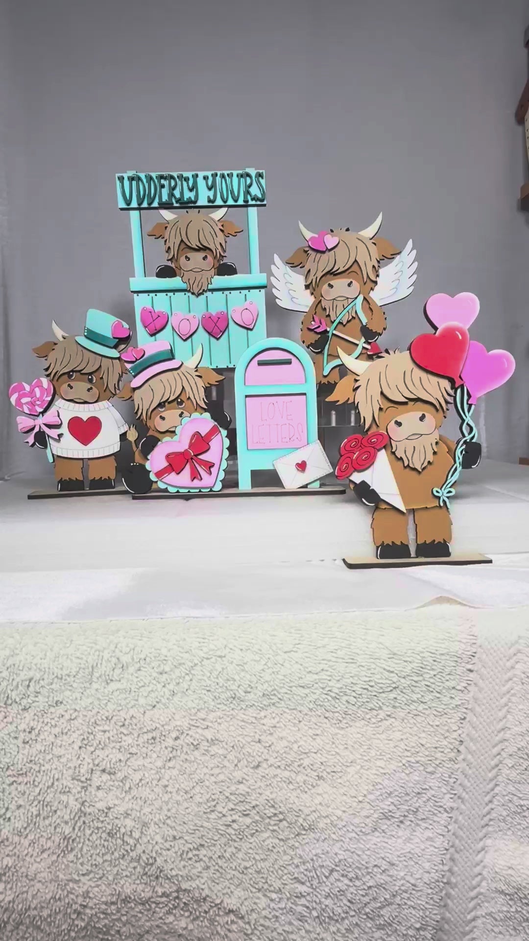 Valentine Highland Cow Shelf Sitters DIY | Sold Individually or as Set | Unfinished Wood Paint Kit | Tiered Tray Decor