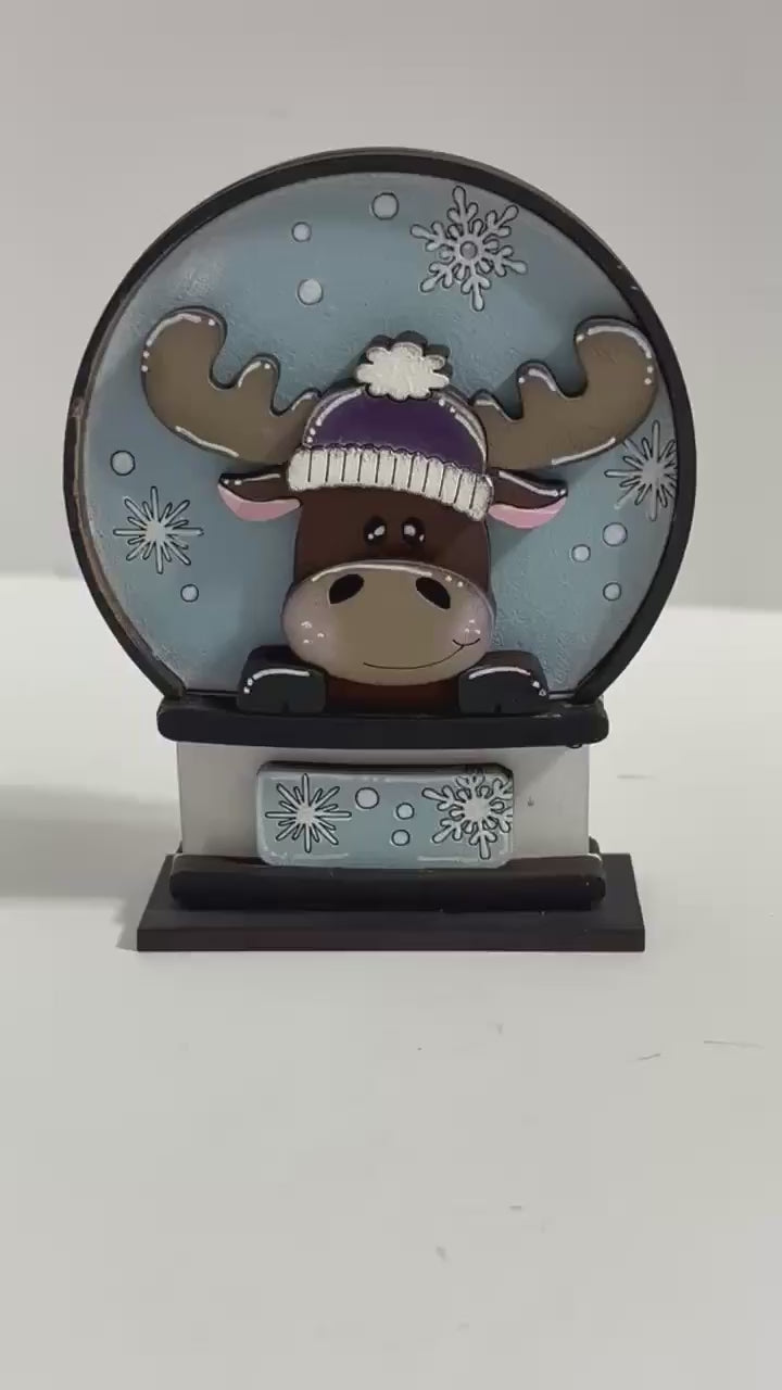 Winter Moose and Snowman Insert for Snow Globe DIY Interchangeable Decor, Wood Paint Kit,  Interchangeable Snow Globe