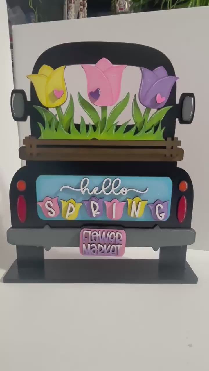 Interchangeable Farmhouse Spring Tulips Truck Insert, DIY Truck Kit, Interchangeable Farmhouse Truck  DIY Kit