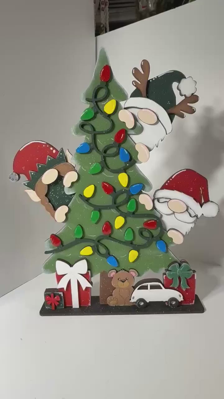 Santa and Crew Christmas Tree Shelf Sitter, Wood Paint Kit
