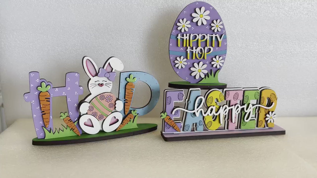 Easter Trio Shelf Sitter Sign DIY  - Shelf Sitter - Bunny - Easter - Egg - Wood Cutout - DIY Craft Kit