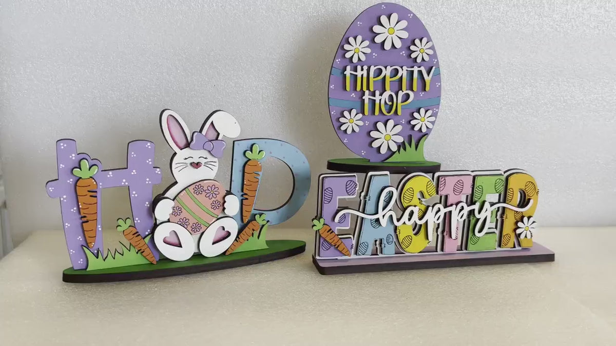 Easter Trio Shelf Sitter Sign DIY  - Shelf Sitter - Bunny - Easter - Egg - Wood Cutout - DIY Craft Kit