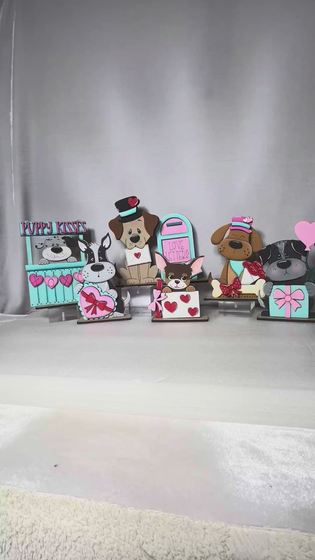Valentine Dog Shelf Sitters DIY Wood Paint Kit | Valentine Decor | Tiered Tray Dogs | Paint Party Craft | Handmade Gift