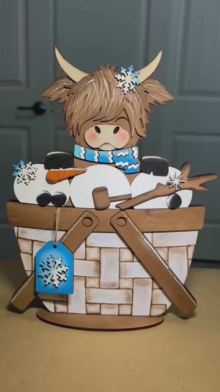 Winter Highland Cow Insert for the flower Basket DIY Kit