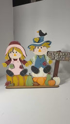 DIY Fall Scarecrow Couple Shelf Sitters | Laser Cut Paintable Wood Kit | Farmhouse Autumn Decor