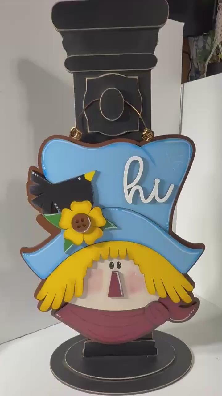Fall Scarecrow Door Hanger Kit, Rustic Farmhouse Autumn Porch Sign, Scarecrow Face with Crow & "Hi", DIY Unfinished Wood Decor