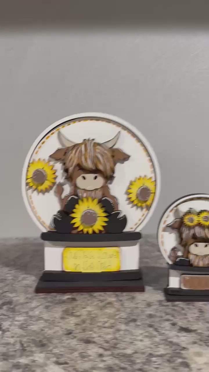 Sunflower Highland Insert for Snow Globe DIY Interchangeable Decor