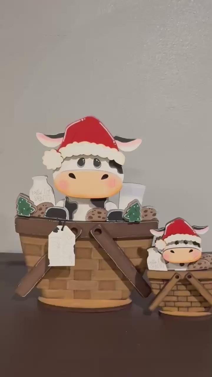 Christmas Dairy Cow Flower Basket Insert | DIY Wood Kit | Choose Standard or Mini Size | Interchangeable Basket Insert