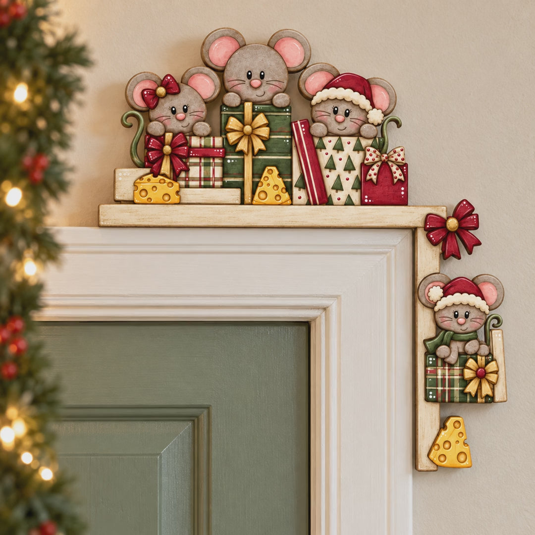 Christmas Door Corner Hanger Decoration DIY Christmas Mice Paint Kit Christmas Frame Topper Wood Craft Kit