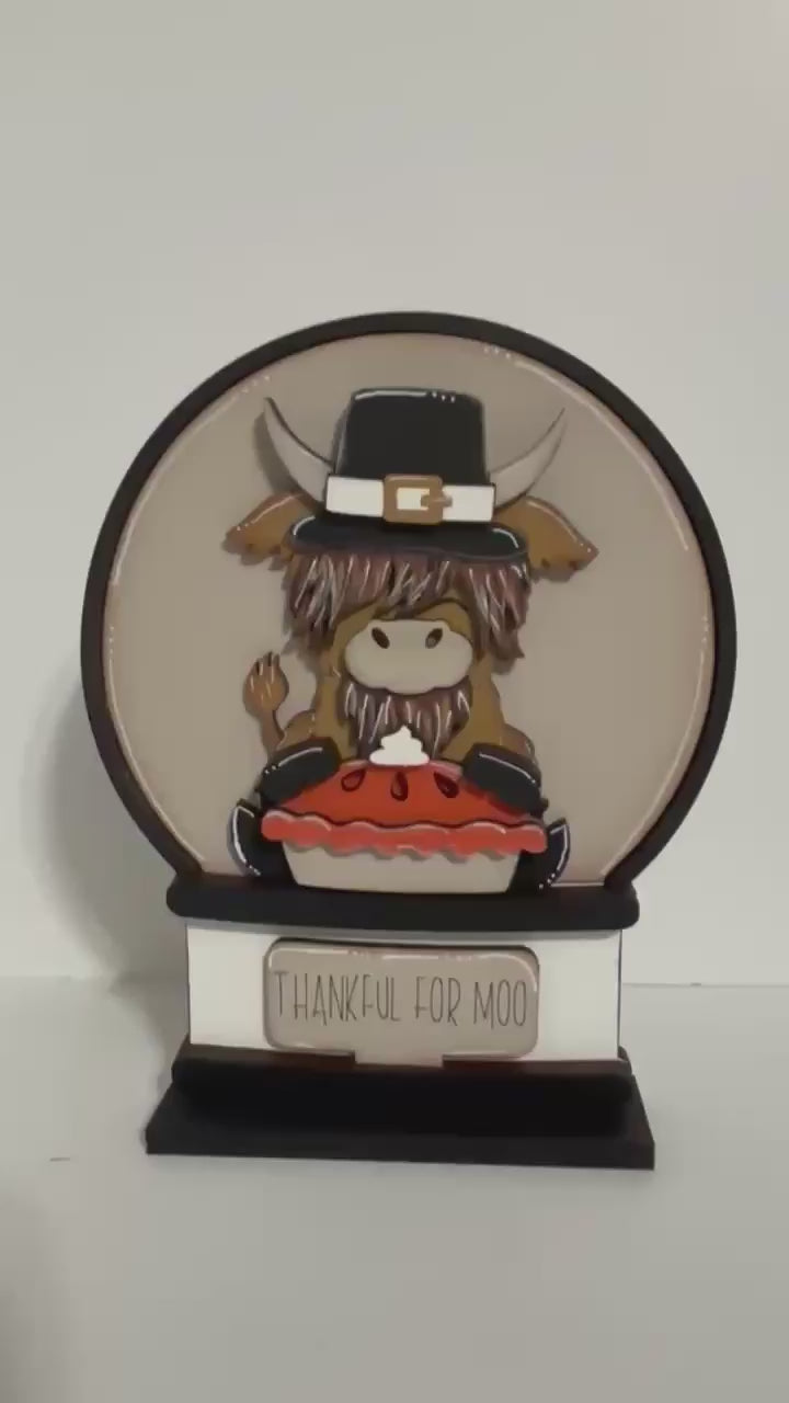 Thanksgiving Highland Cow insert for Snow Globe DIY Interchangeable Decor Inserts, Wood Paint Kit