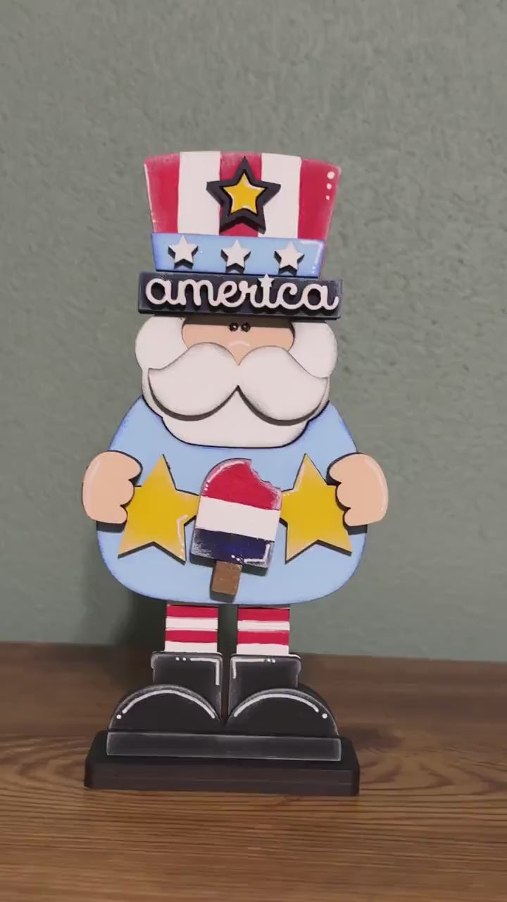 American Uncle Sam Gnome Standing Gnome 4th of July Shelf Sitter USA Wooden Gnome