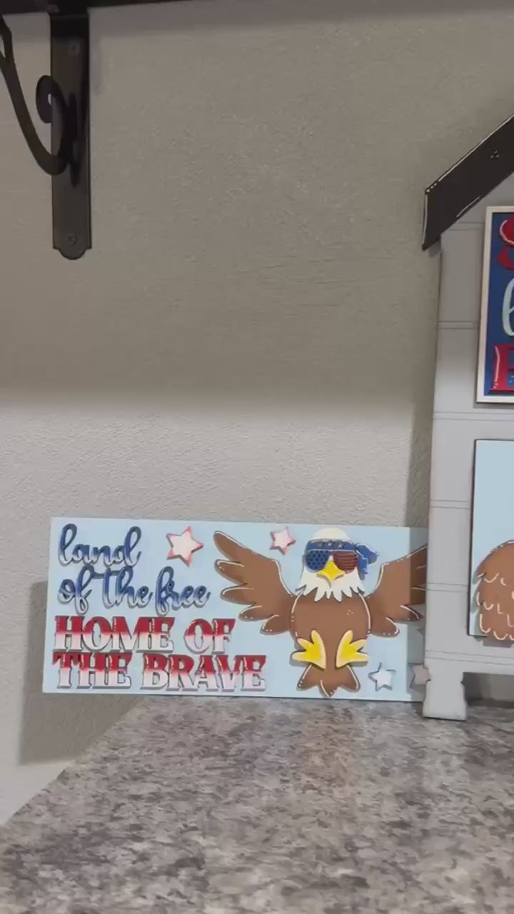 DIY Patriotic Eagle Ladder Tile Inserts, Interchangeable 4.25 Inch Wood Tiles, July 4th Farmhouse Decor