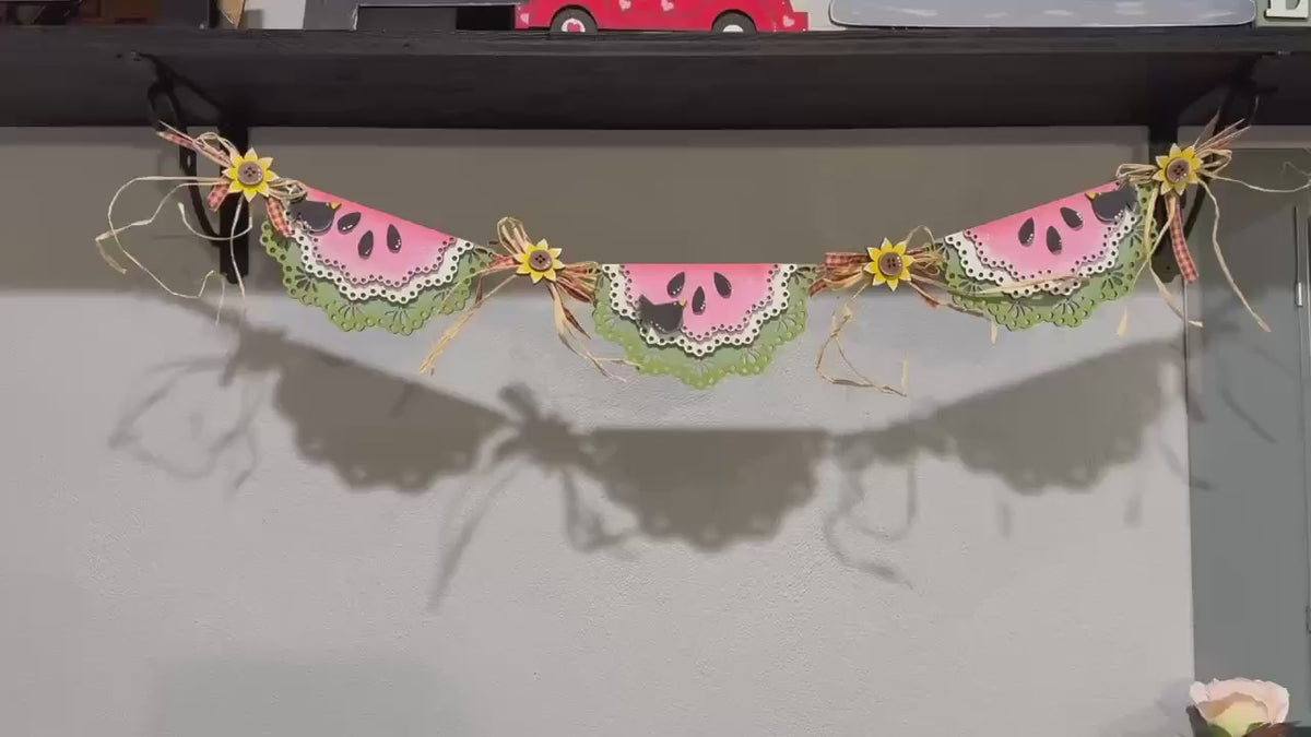 DIY Vintage Watermelon Banner Kit – Summer Wood Garland Craft | Paint Your Own Doily Watermelon Garland